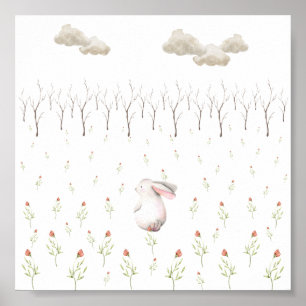 Póster Conejo en un campo de flores Poster de guardería