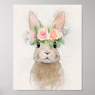 Póster Conejo encantador con retrato de la flor