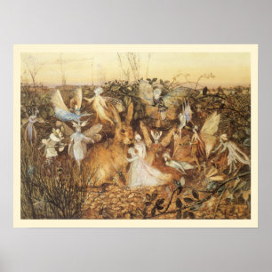 Póster Conejo entre las hadas, Cuentos de hadas vintage