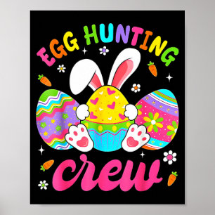 Póster Conejo feliz de Pascua equipo de caza de huevos tr