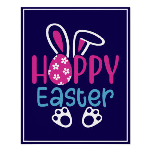 Póster Conejo Feliz de Pascua Huevo Diseño Lindo de Prima