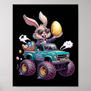 Póster Conejo Feliz Pascua Amantes de Monster Truck Niños