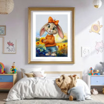 Conejo femenino en campo de girasoles