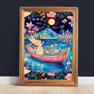 Póster Conejo floral de bosque 'Alcanza las estrellas'