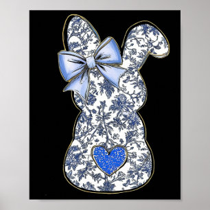 Póster Conejo floral de Pascua con lazo azul chinoiserie
