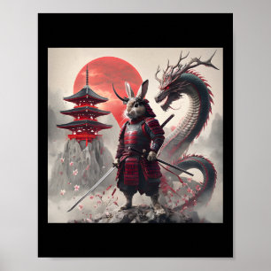 Póster Conejo gráfico guerrero samurái japonés de conejo