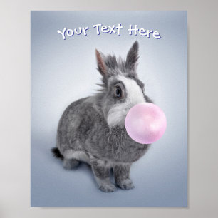 Póster Conejo Gris Soplando Chicle, Mensaje o Nombre