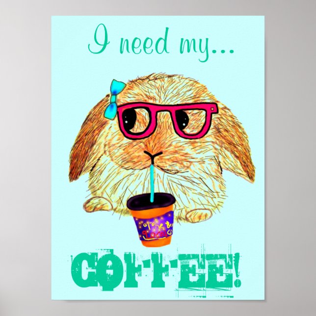 Póster Conejo hipster con café (Frente)