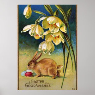 Póster Conejo, huevos y gotas de nieve, cosecha de 1910