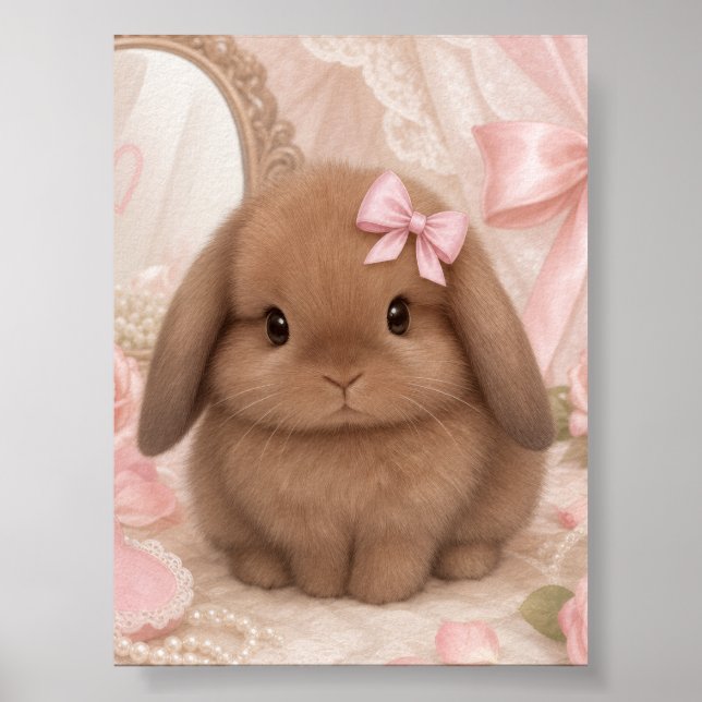 Póster conejo imán con lazo rosa coquette  (Frente)