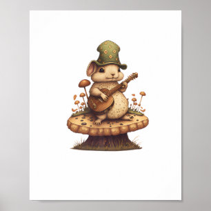 Póster Conejo Jugando Banjo En El Conejo De Hongos Cottag