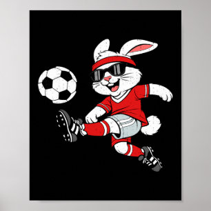 Póster Conejo Jugando Fútbol Conejo Feliz Pascua Deporte
