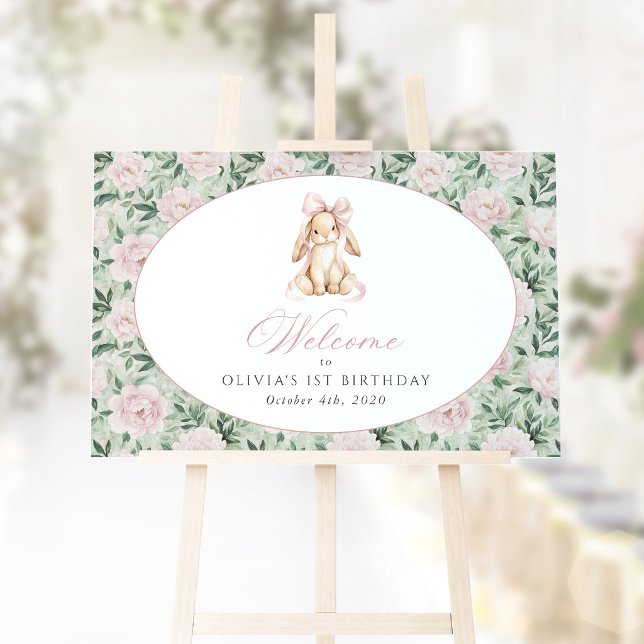 Póster Conejo, Lazo, Flores Rosadas, Bienvenida al Primer (Subido por el creador)