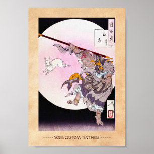 Póster Conejo legendario japonés oriental fresco de dios