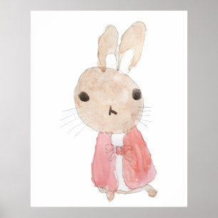 Póster conejo lindo con chaqueta roja acuarela 2023