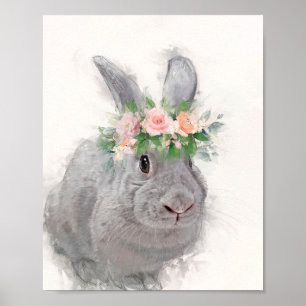 Póster Conejo lindo con corona de flores