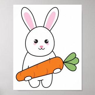 Póster conejo lindo con zanahoria