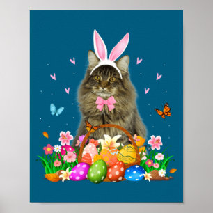 Póster Conejo Lindo Gato Maine Coon Pascua