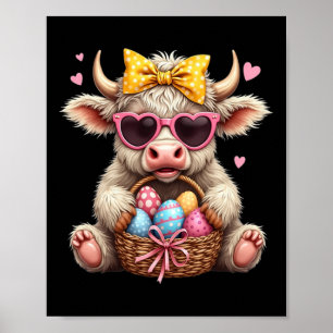 Póster Conejo lindo vaca retro granjero occidental día de
