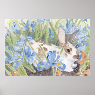 Póster Conejo manchado en iris holandeses de la primavera