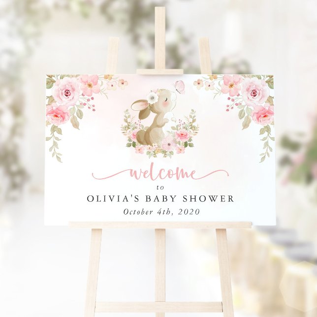 Póster Conejo, Mariposa, Flores, Bienvenida a Baby Shower (Subido por el creador)