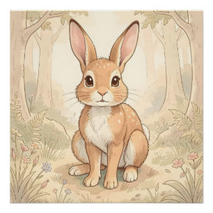 Póster Conejo marrón lindo en un bosque