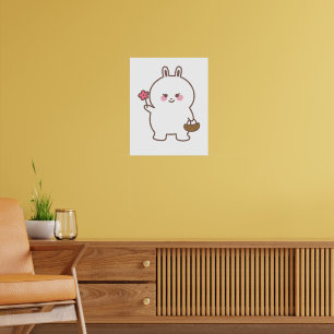 Póster Conejo minimalista y lindo con flores