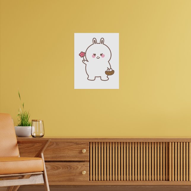 Póster Conejo minimalista y lindo con flores (Salón 2)