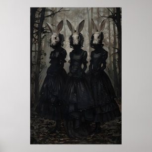 Póster Conejo místico en el bosque, conejo gótico de cult