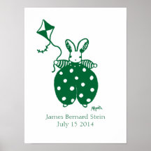 Conejo niño en cartel de cumpleaños verde