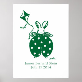 Póster Conejo niño en cartel de cumpleaños verde