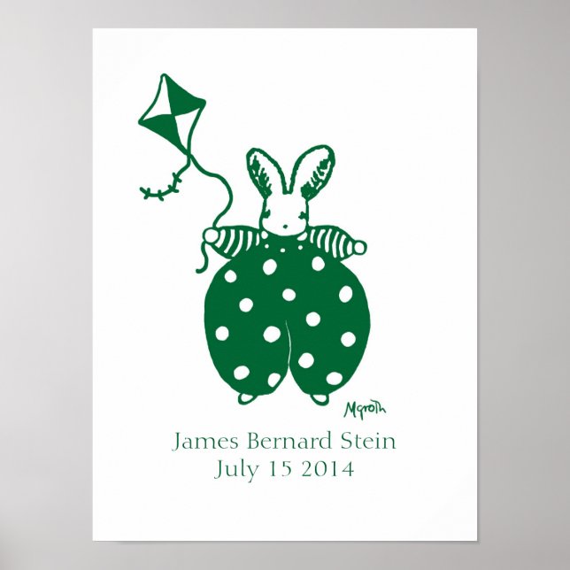 Póster Conejo niño en cartel de cumpleaños verde (Frente)