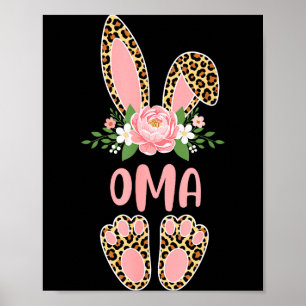 Póster Conejo oma leopardo floral feliz pascua primavera 
