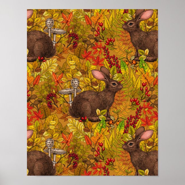 Póster Conejo otoñal en ocre (Frente)