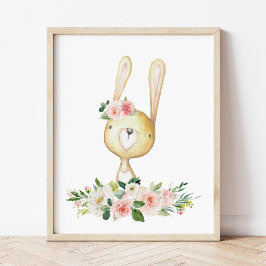 Póster Conejo para bebés, Animales de Woodland, Boho, Flo