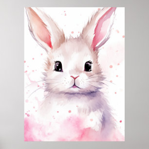 Póster Conejo Pastel Sorprendido Corazones Rosados