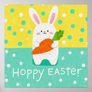 Póster Conejo personalizado con una zanahoria, puntos de 