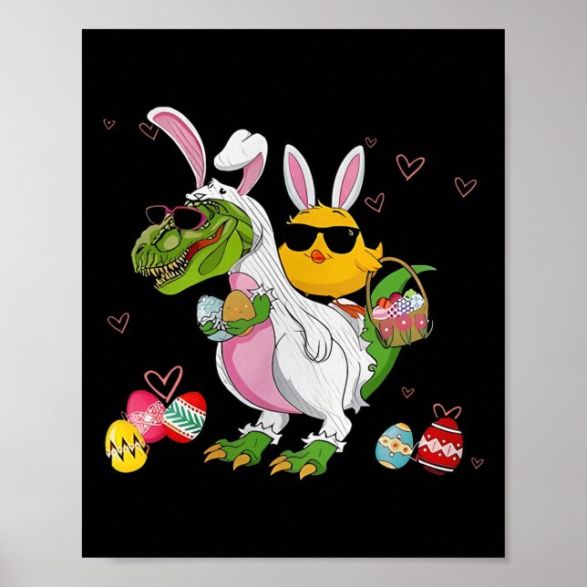 Póster Conejo Pollo Montando Dinosaurio T Rex Caza de Hue (Frente)