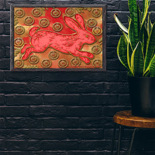 Póster Conejo Red Gold Lanterns Rabbit 2023 Año Nuevo chi