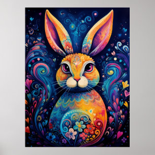 Póster Conejo remolinos y corazones Azul