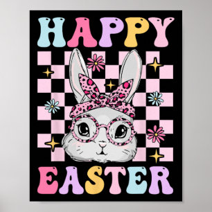 Póster Conejo Retro Groovy Feliz Pascua Cuadrada Para Muj