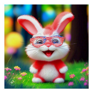 Póster Conejo rojo con gafas americanas-44244