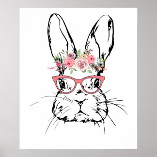 Póster conejo rosa, retro, vintage