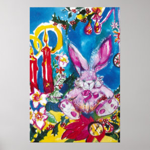 PÓSTER CONEJO ROSA, VELAS DE NAVIDAD Y HOLLYBERRIES