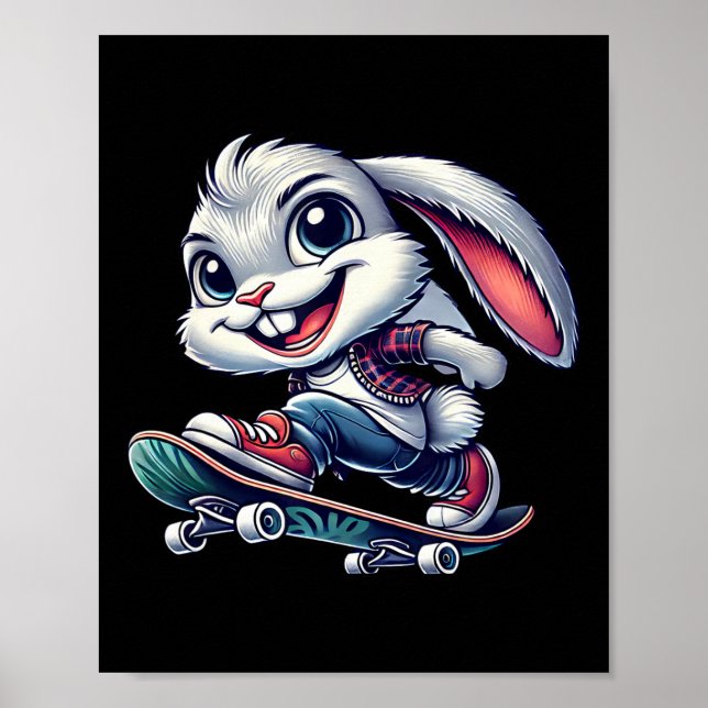 Póster Conejo Skateboarding Skater  (Frente)