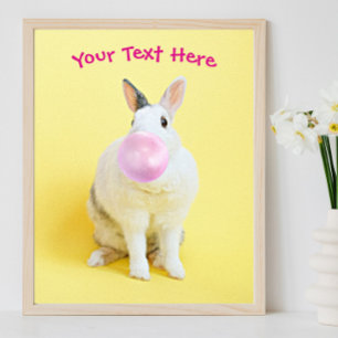 Póster Conejo soplando burbujas de chicle Mensaje o nombr