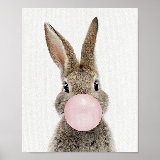 Póster Conejo soplando chicle rosa (Frente)