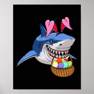 Póster Conejo tiburón de Pascua feliz con niños de la ces