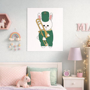 Póster Conejo Trombón de Marcha Banda Verde Dorado