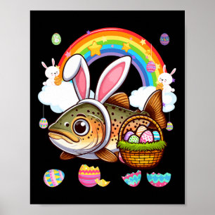 Póster Conejo Trucha Pescado Pascua de Resurrección Cazan